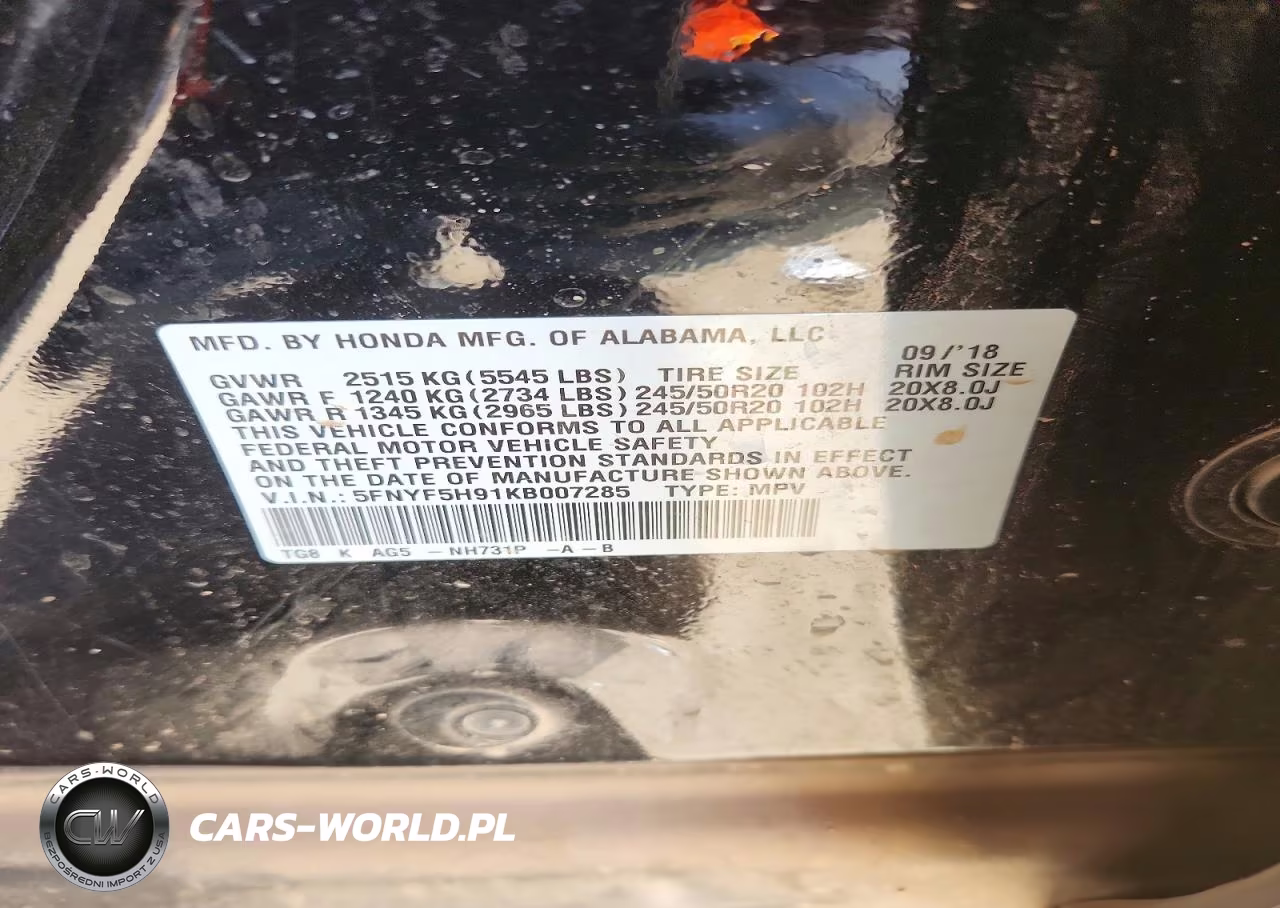 2019 Honda Pilot Touring VIN:5FNYF5H91KB007285 - 13