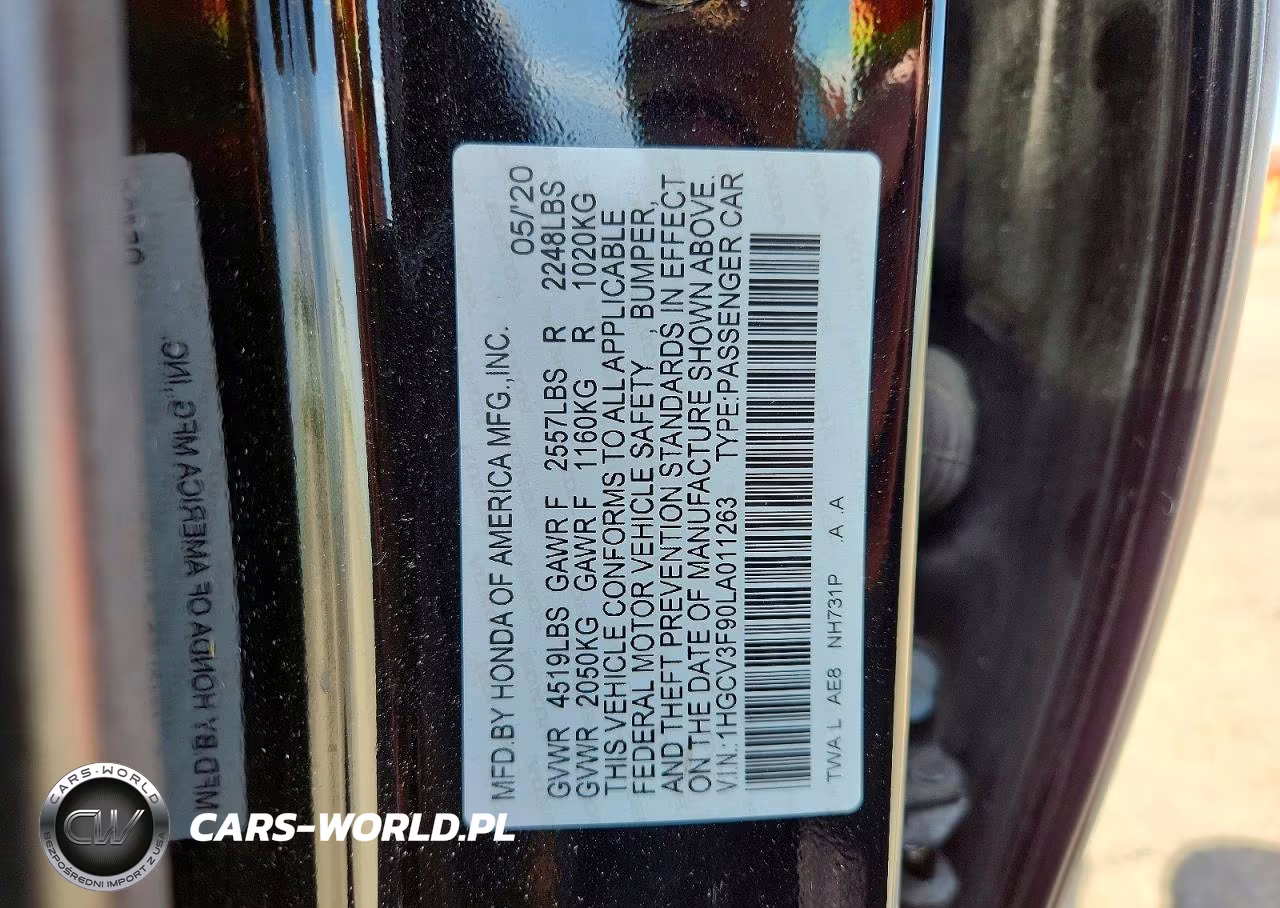 2020 Honda Accord Touring Hybrid VIN:1HGCV3F90LA011263 - 12