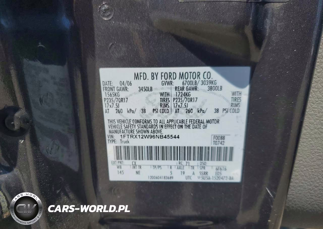 2006 Ford F150 VIN:1FTRX12W96NB45544 - 12