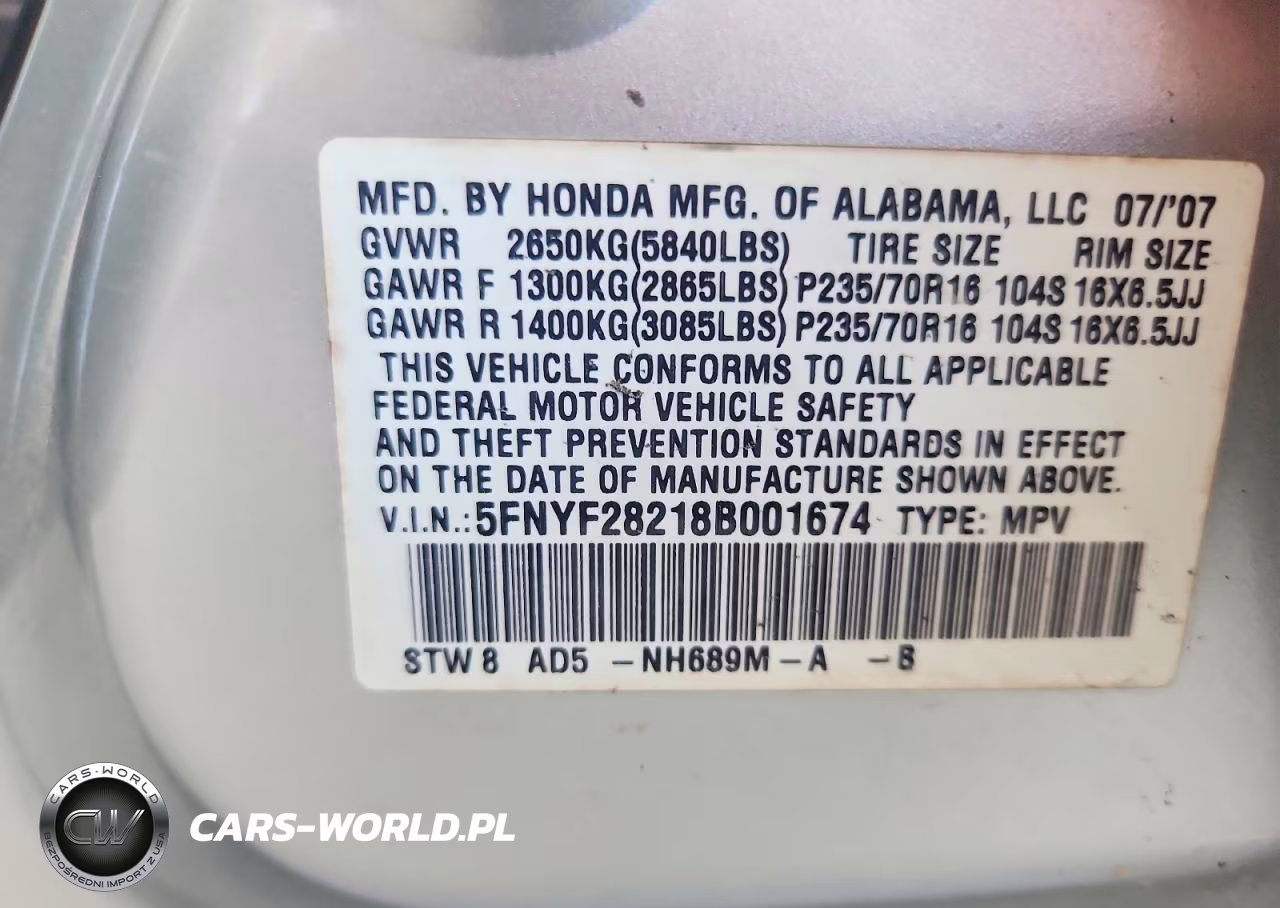2008 Honda Pilot Vp VIN:5FNYF28218B001674 - 13