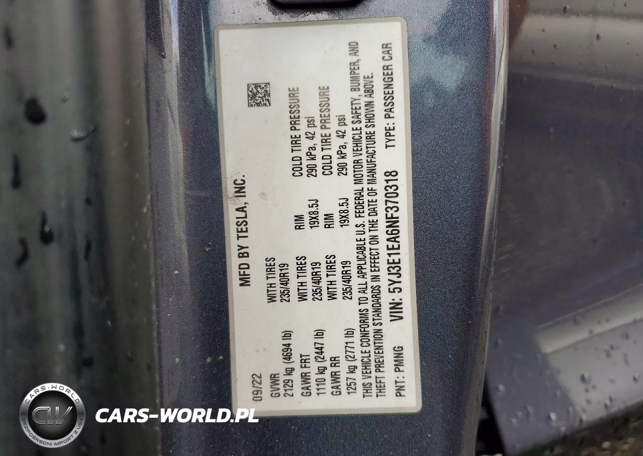 2022 Tesla Model 3 VIN:5YJ3E1EA6NF370318 - 12