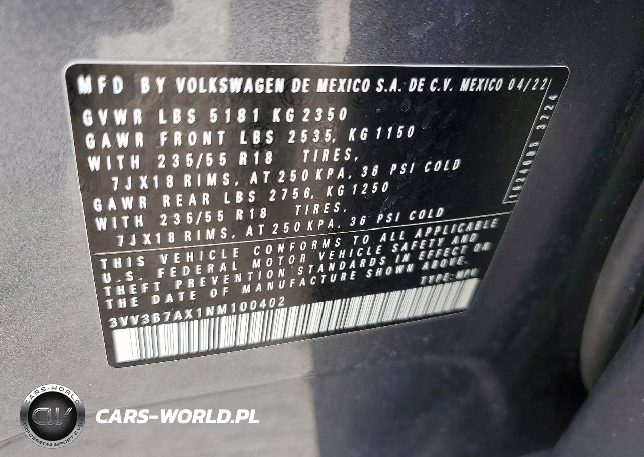2022 Volkswagen Tiguan Se VIN:3VV3B7AX1NM100402 - 13