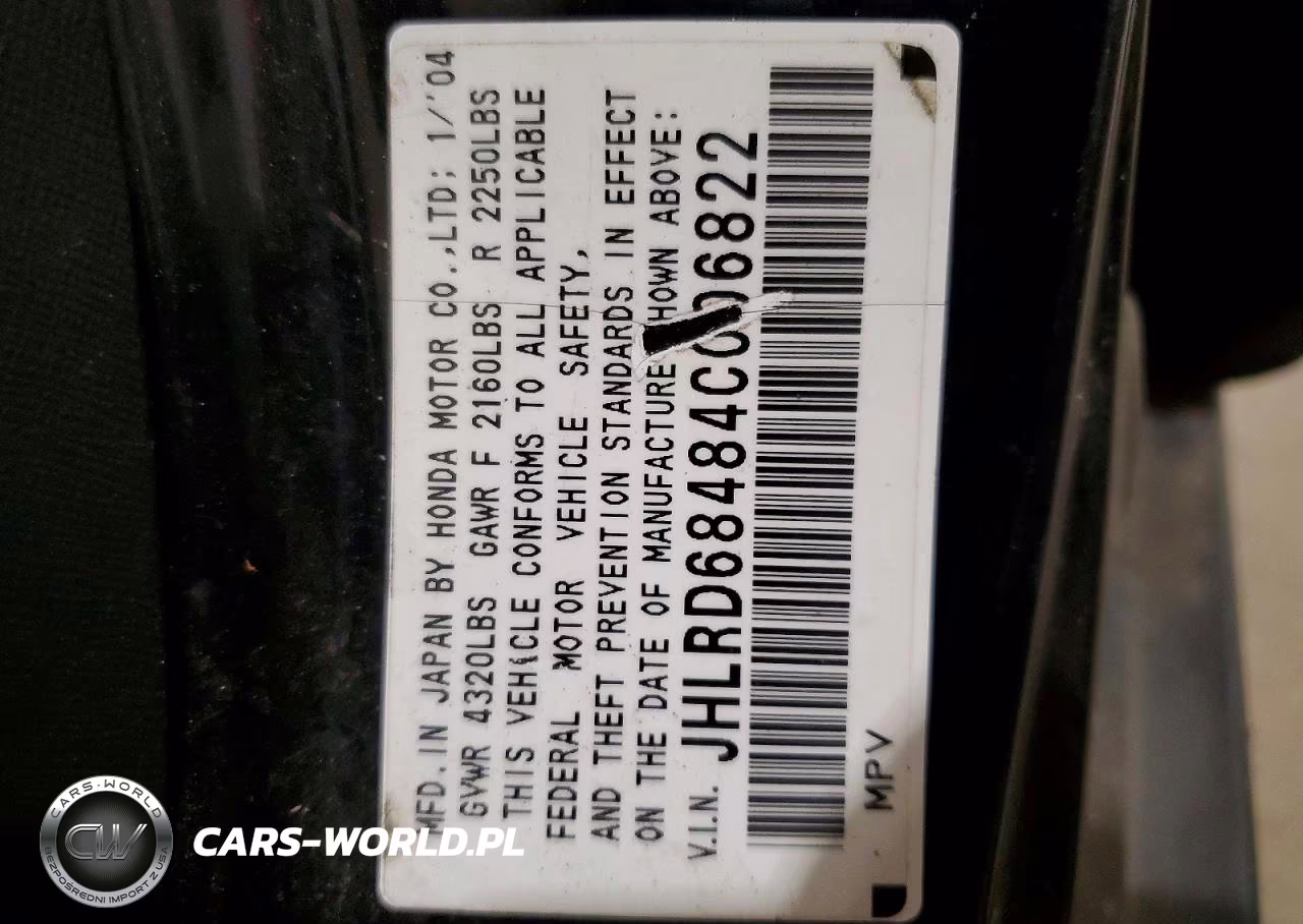 2004 Honda Cr-V Lx VIN:JHLRD68484C006822 - 13
