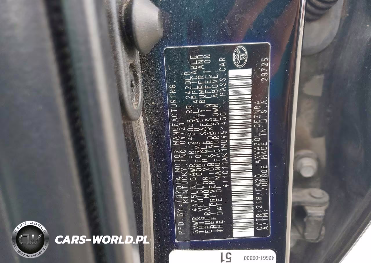 2021 Toyota Camry Le VIN:4T1C11AK1MU451450 - 12