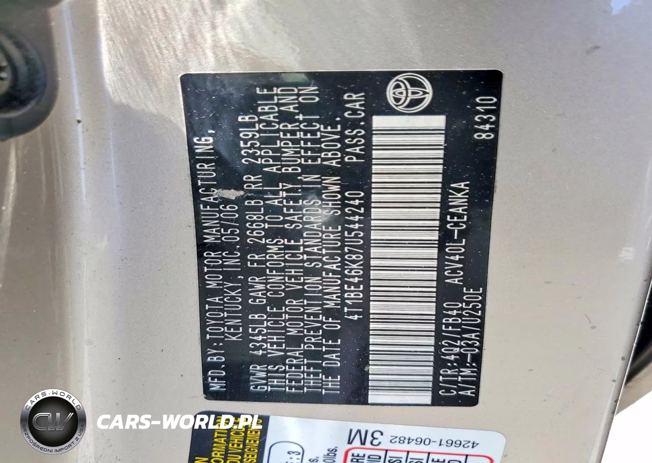 2007 Toyota Camry Ce VIN:4T1BE46K87U544240 - 12