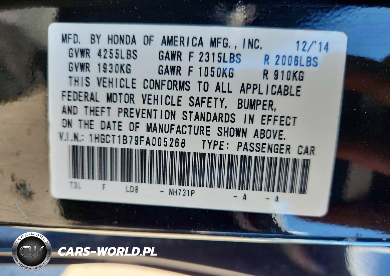 2015 Honda Accord Ex VIN:1HGCT1B79FA005268 - 12