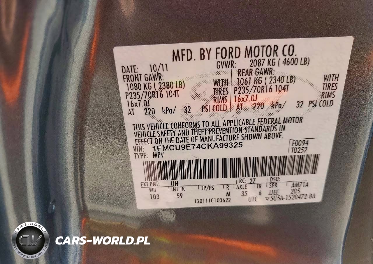 2012 Ford Escape Limited VIN:1FMCU9E74CKA99325 - 13