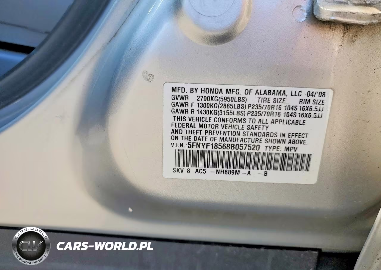 2008 Honda Pilot Exl VIN:5FNYF18568B057520 - 13