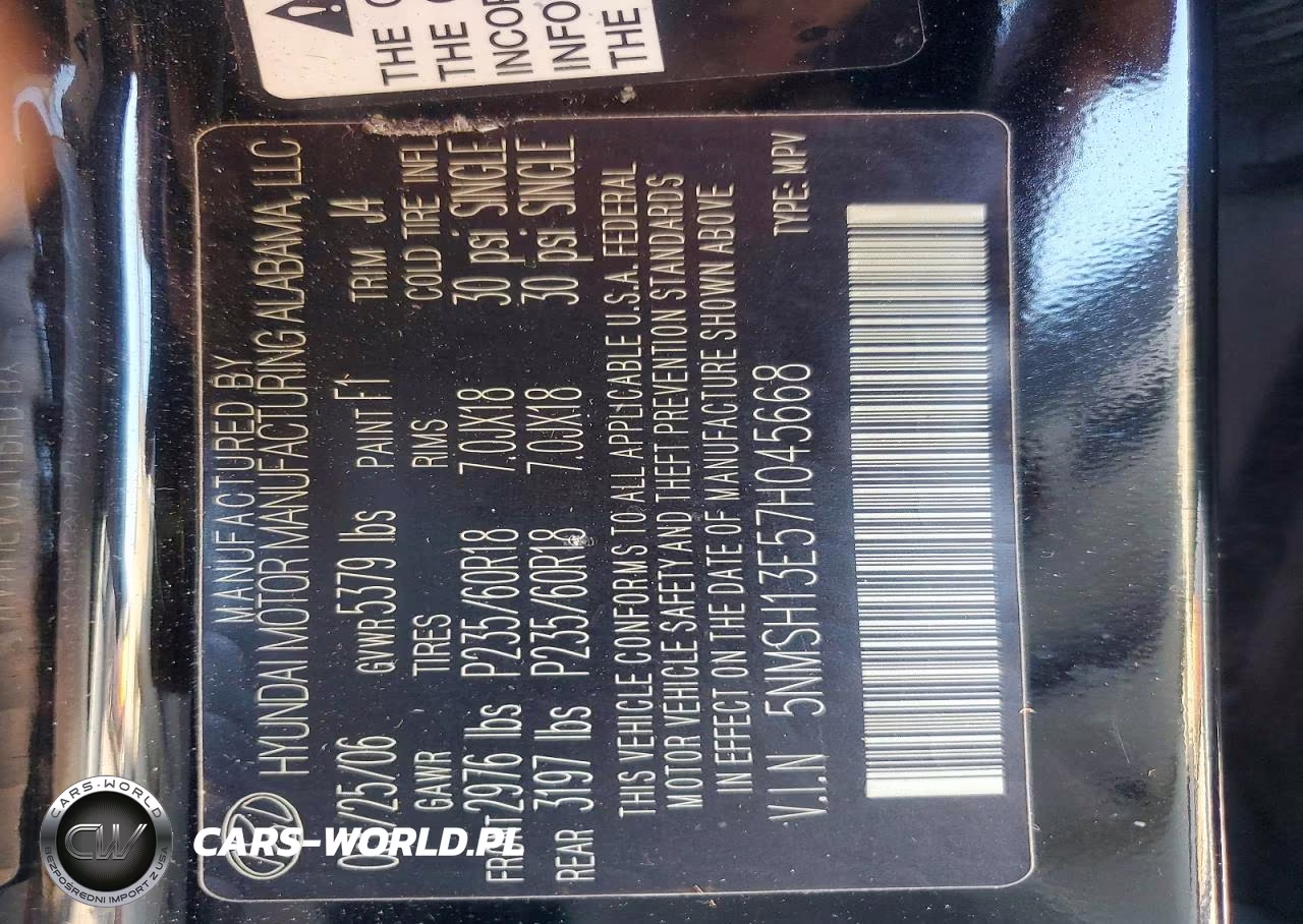 2007 Hyundai Santa Fe Se VIN:5NMSH13E57H045668 - 13