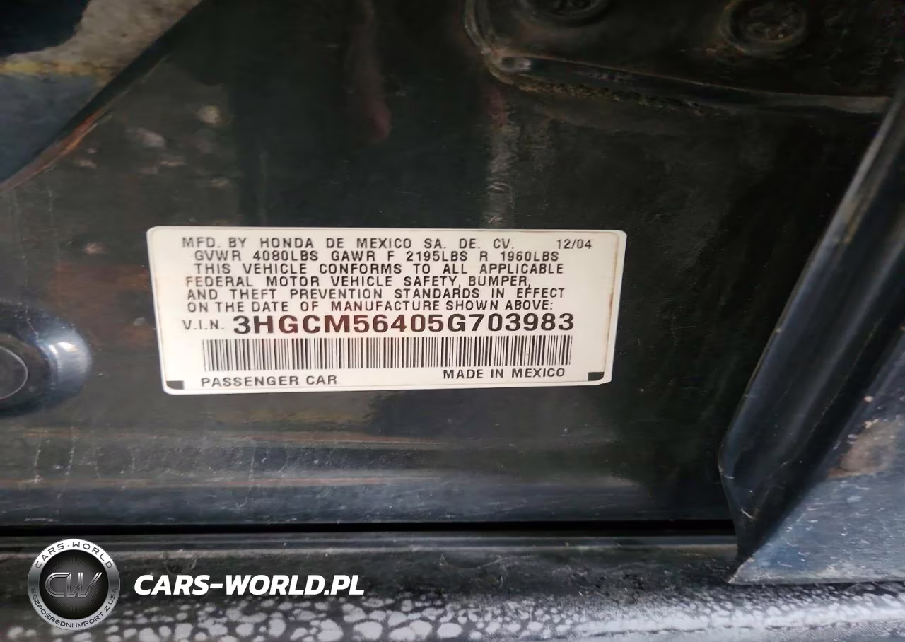 2005 Honda Accord Lx VIN:3HGCM56405G703983 - 12