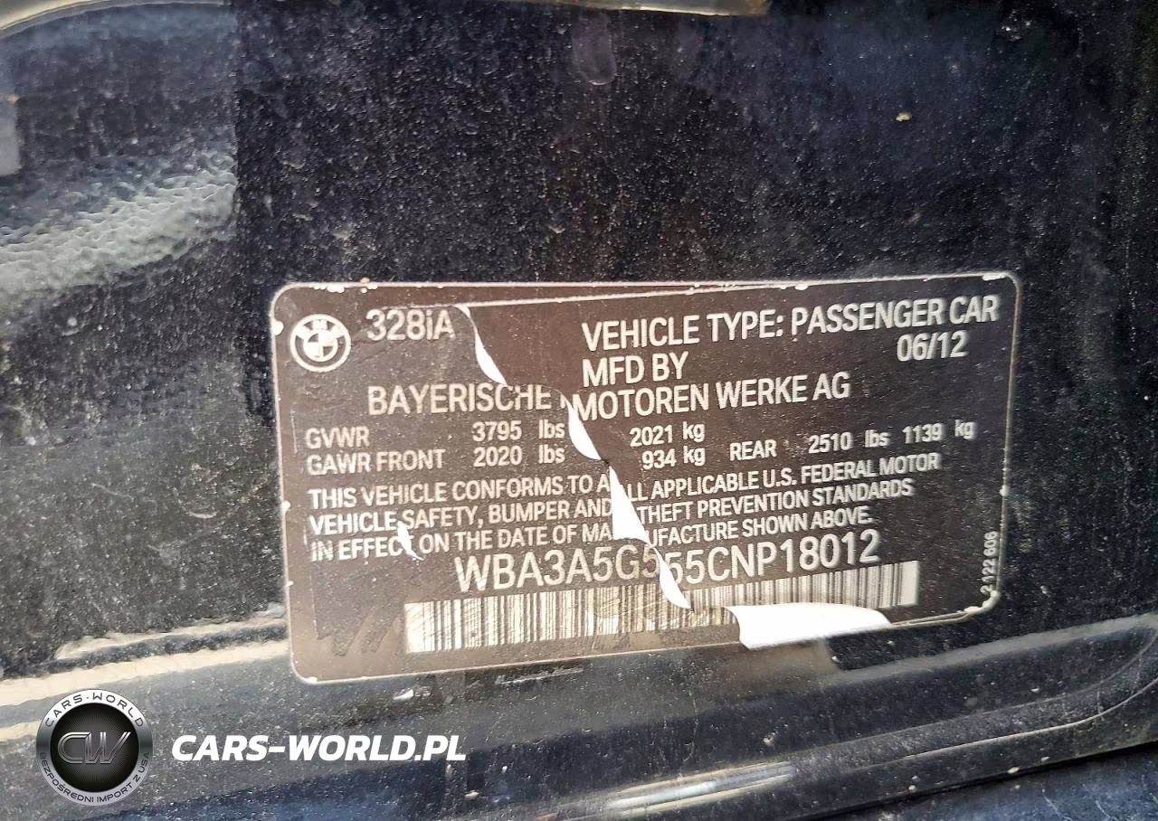 2012 BMW 328 I VIN:WBA3A5G55CNP18012 - 12