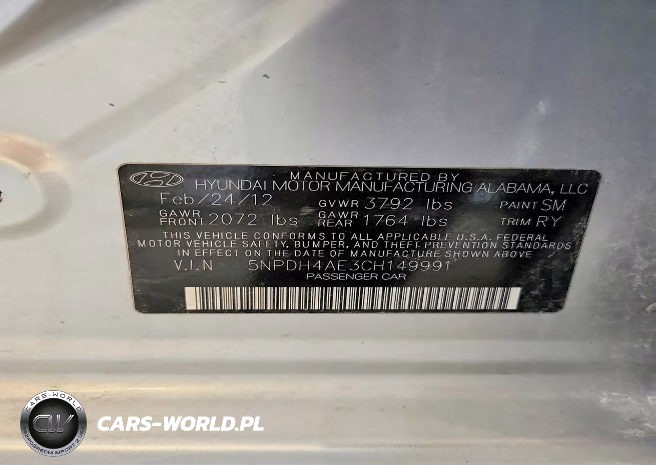 2012 Hyundai Elantra Limited VIN:5NPDH4AE3CH149991 - 12