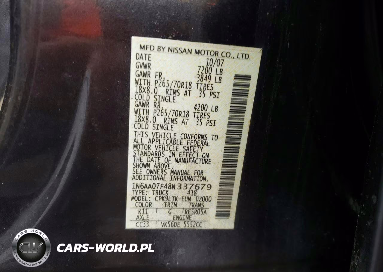 2008 Nissan Titan Xe VIN:1N6AA07F48N337679 - 12