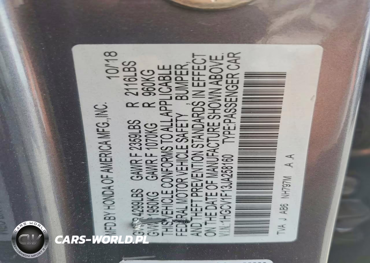 2018 Honda Accord Lx VIN:1HGCV1F13JA258160 - 12
