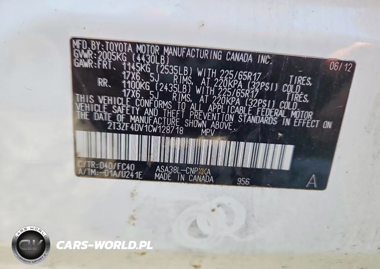 2012 Toyota Rav4 Base VIN:2T3ZF4DV1CW128718 - 12