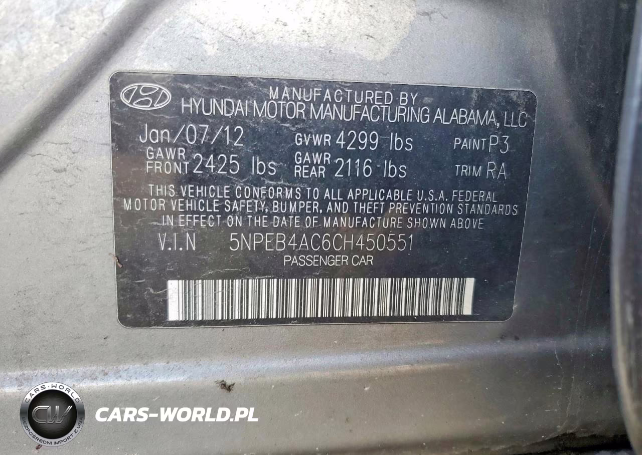 2012 Hyundai Sonata Gls VIN:5NPEB4AC6CH450551 - 12