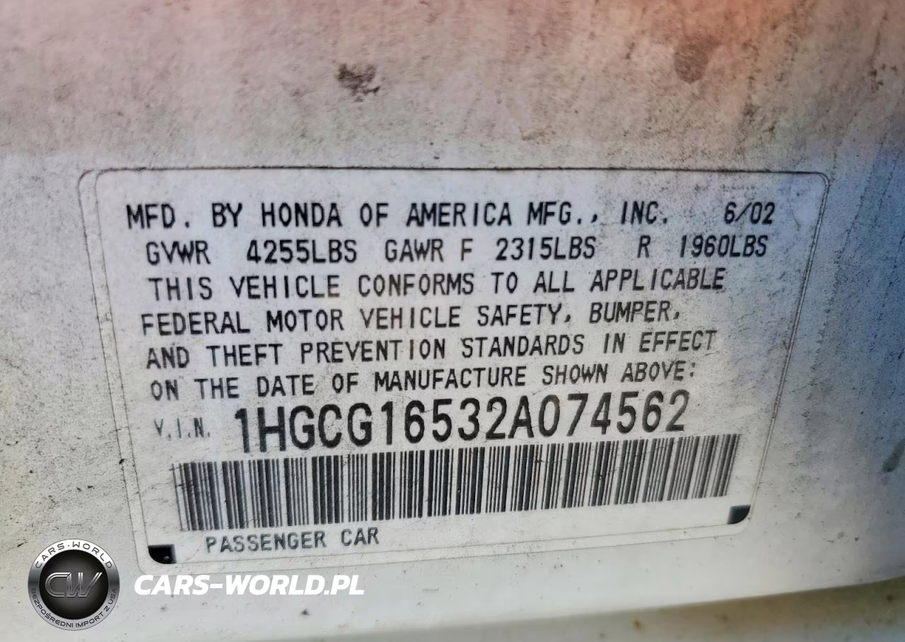 2002 Honda Accord Ex VIN:1HGCG16532A074562 - 12