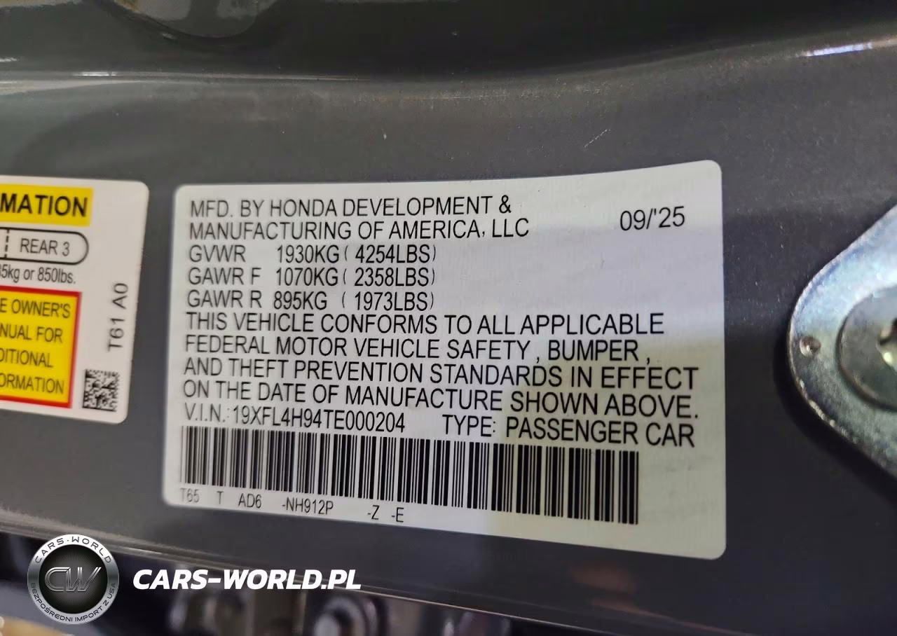 2026 Honda Civic Sport Touring VIN:19XFL4H94TE000204 - 12