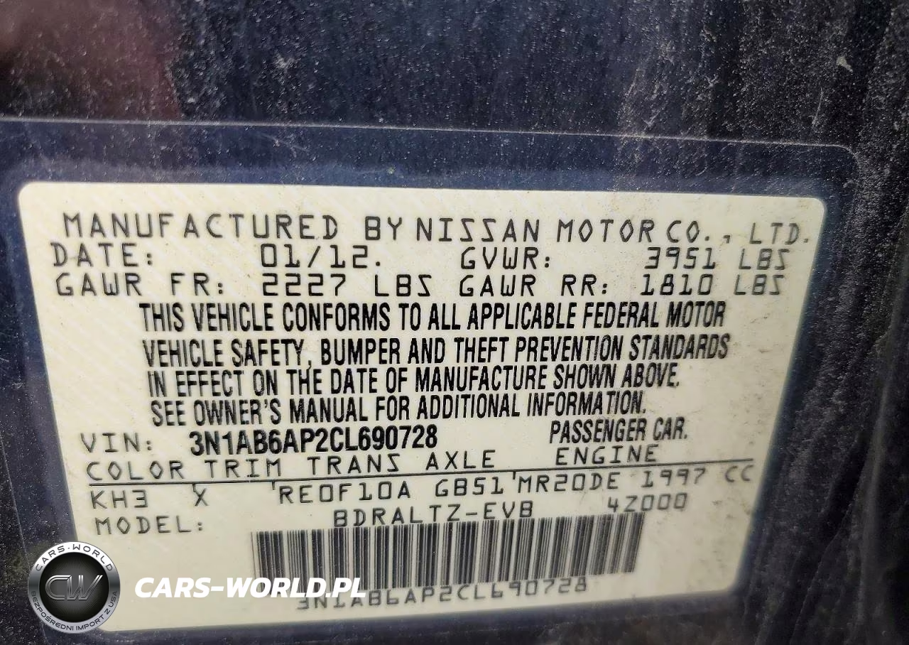2012 Nissan Sentra 2.0 VIN:3N1AB6AP2CL690728 - 12