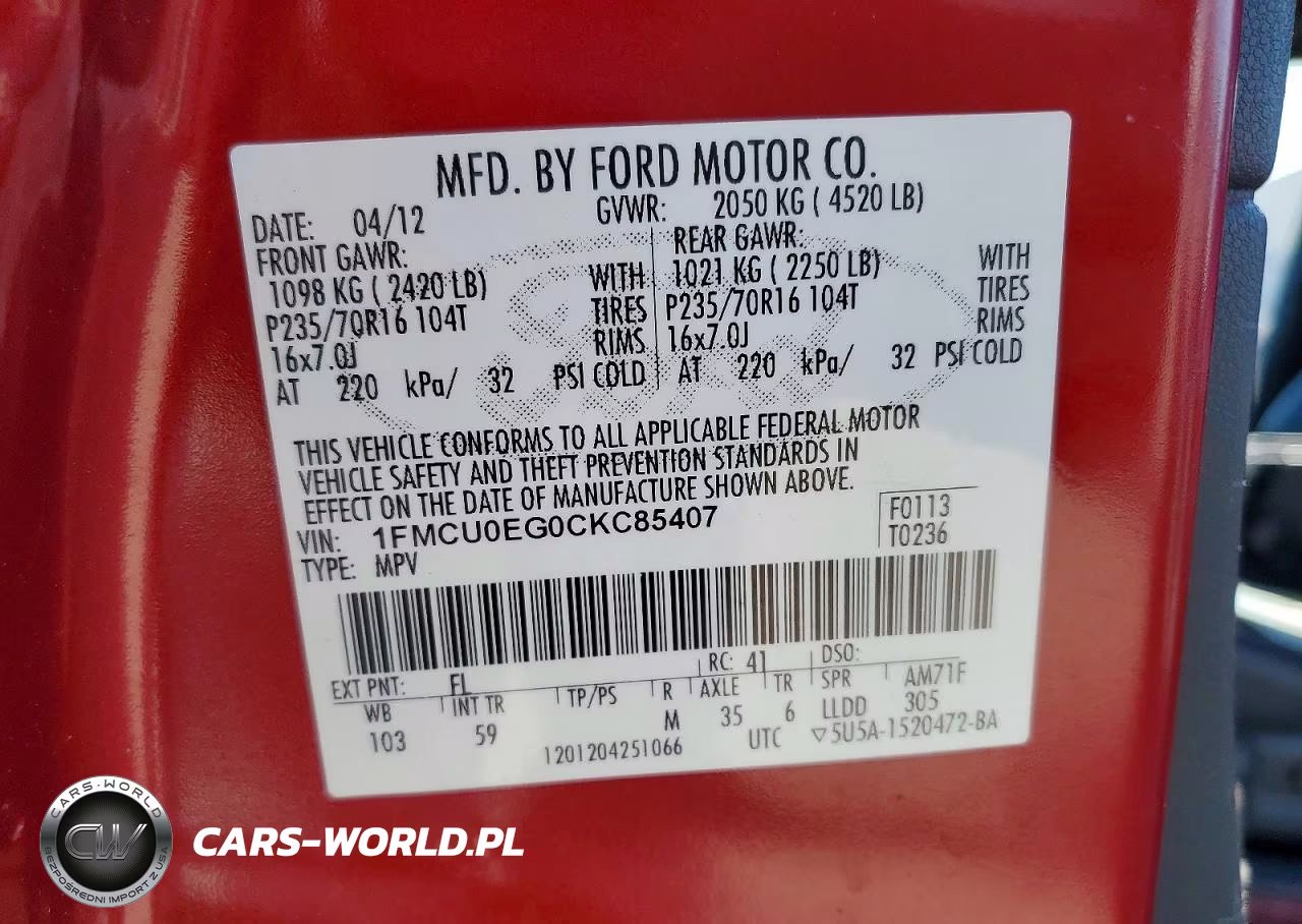 2012 Ford Escape VIN:1FMCU0EG0CKC85407 - 13
