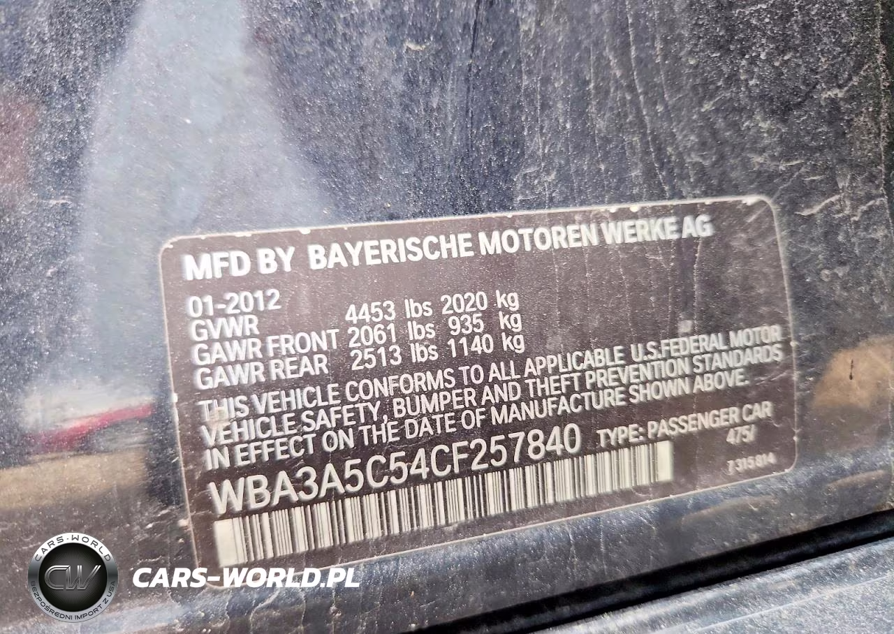 2012 BMW 328 I VIN:WBA3A5C54CF257840 - 12
