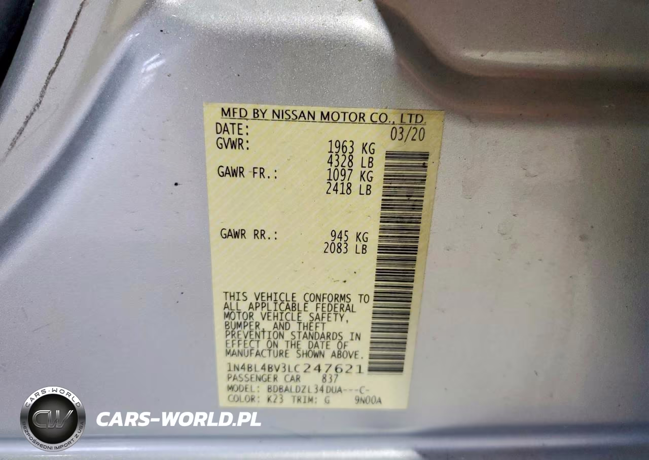2020 Nissan Altima S VIN:1N4BL4BV3LC247621 - 13