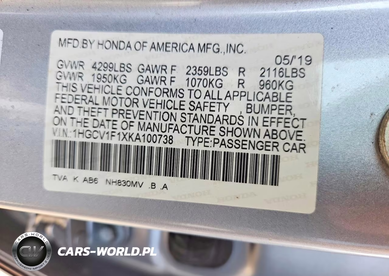 2019 Honda Accord Lx VIN:1HGCV1F1XKA100738 - 12