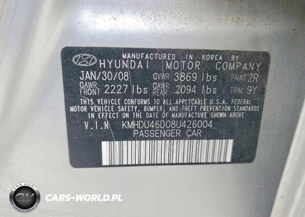 2008 Hyundai Elantra Gls VIN:KMHDU46D08U426004 - 12