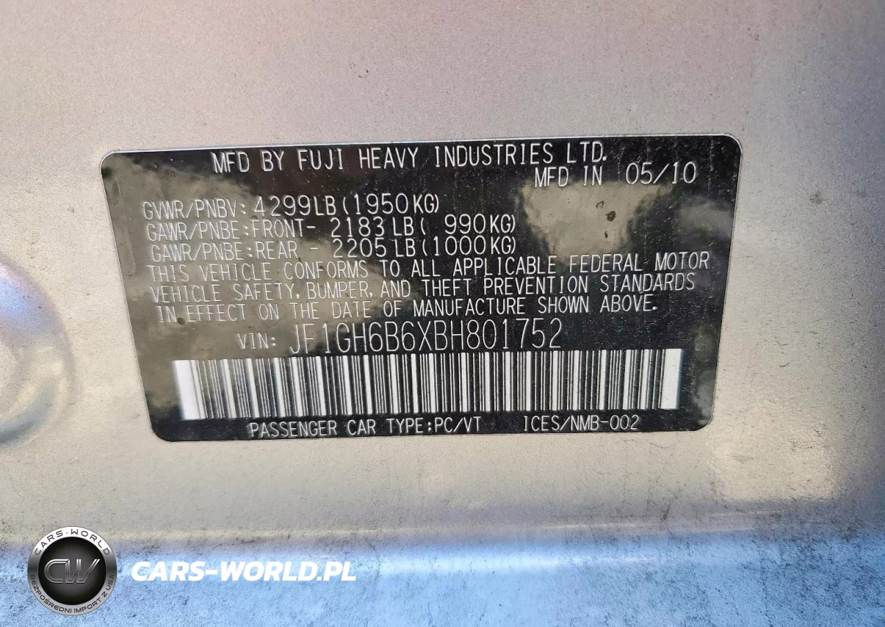 2011 Subaru Impreza 2.5I Premium VIN:JF1GH6B6XBH801752 - 12