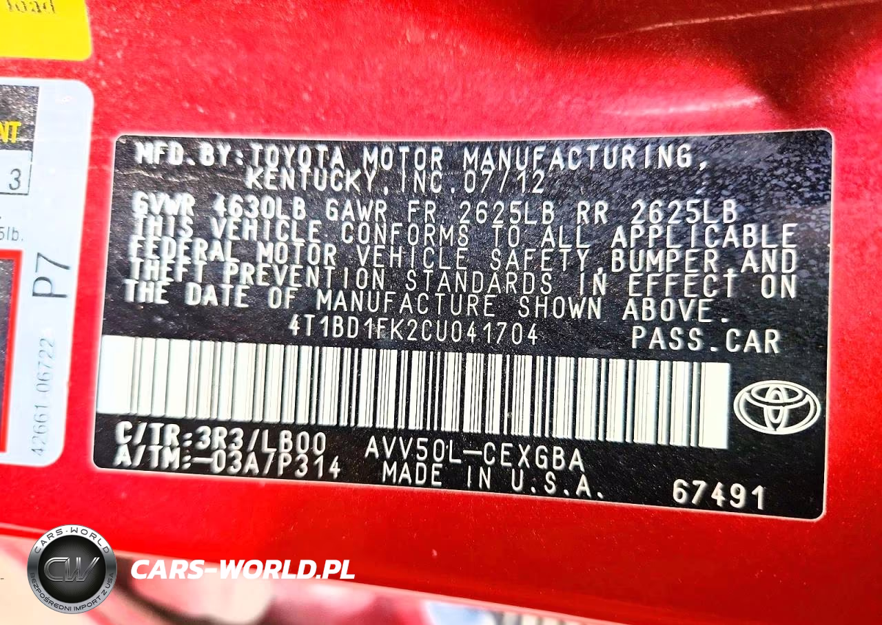 2012 Toyota Camry Hybrid Xle VIN:4T1BD1FK2CU041704 - 13