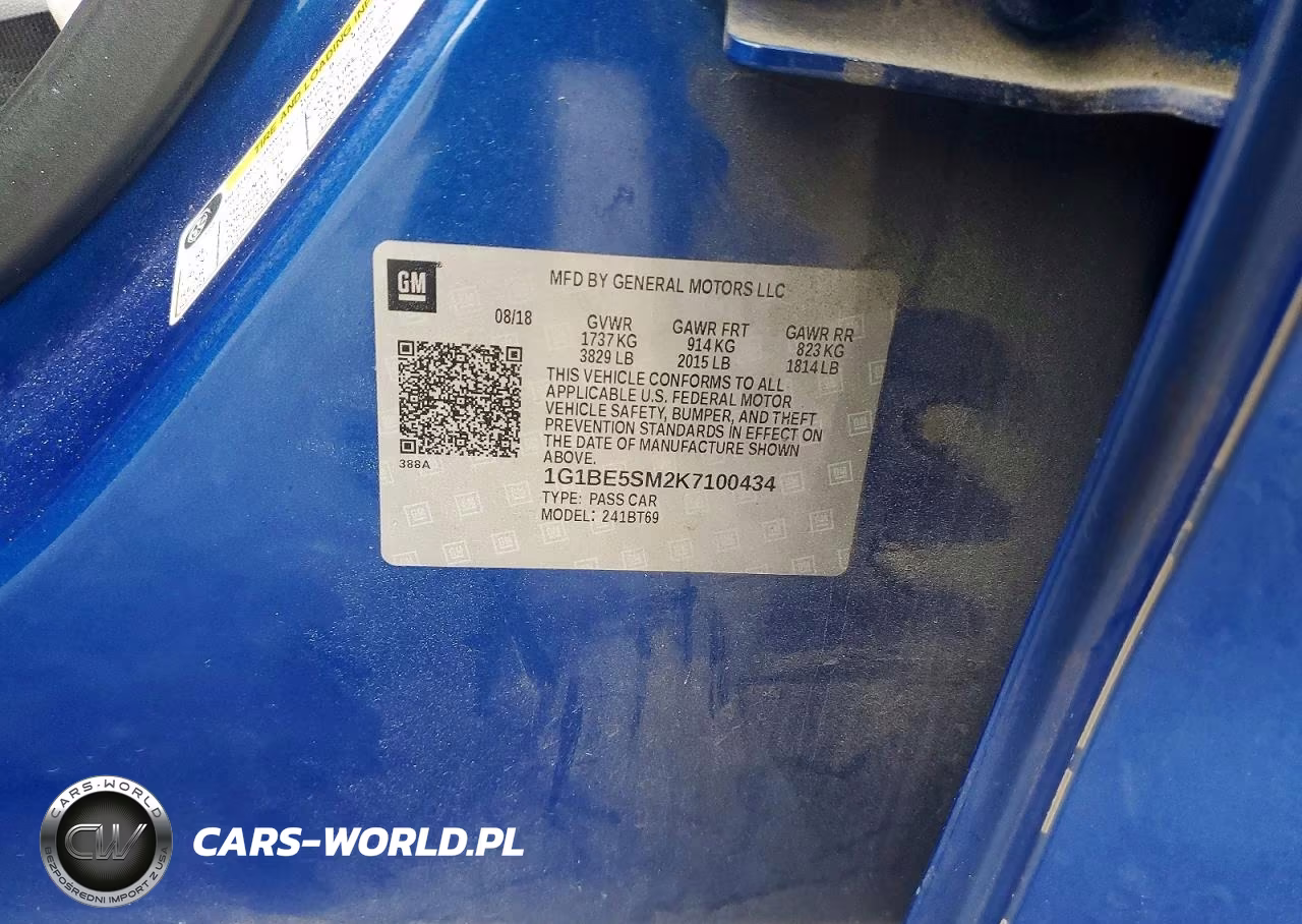 2019 Chevrolet Cruze Lt VIN:1G1BE5SM2K7100434 - 12