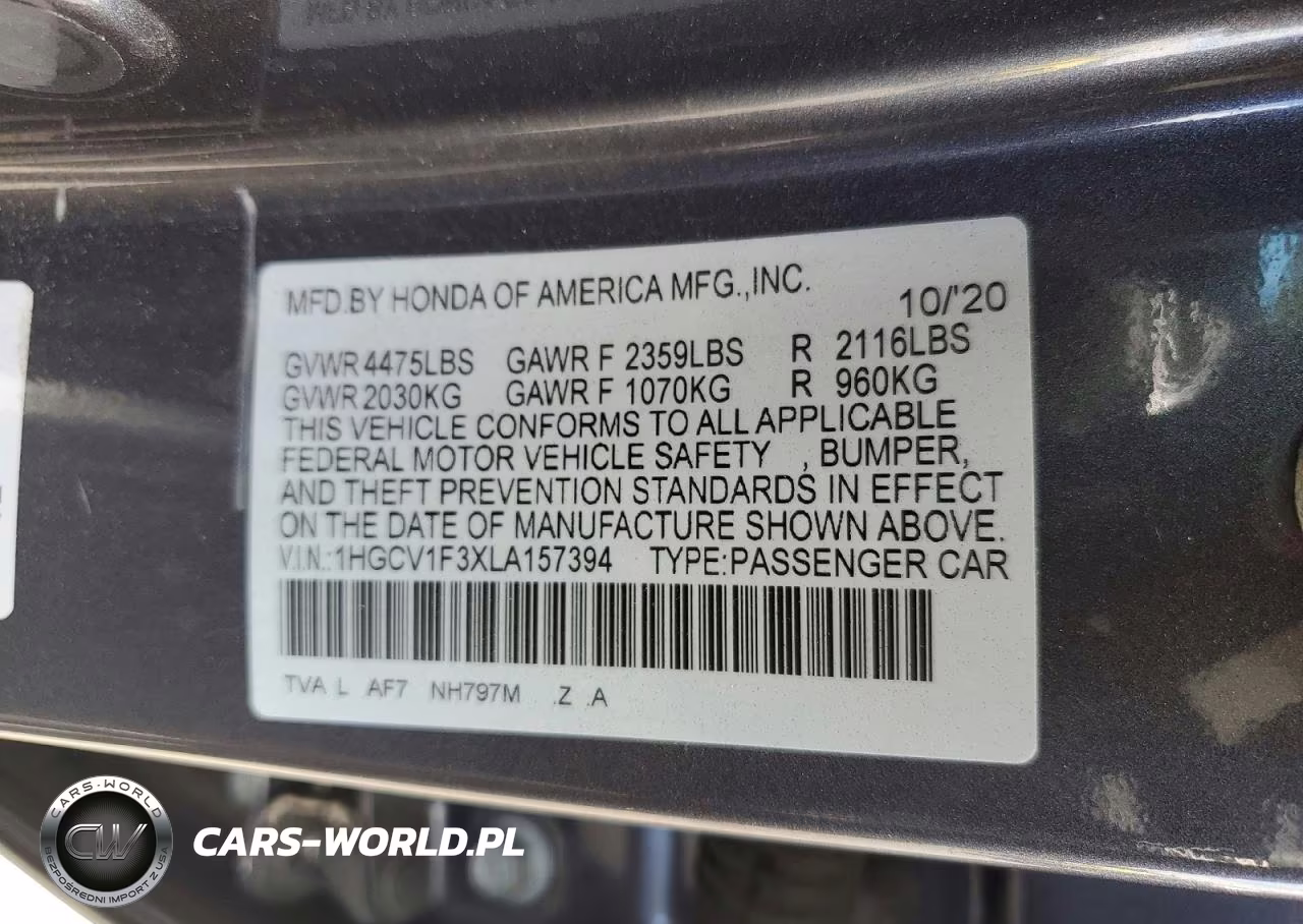 2020 Honda Accord Sport VIN:1HGCV1F3XLA157394 - 12