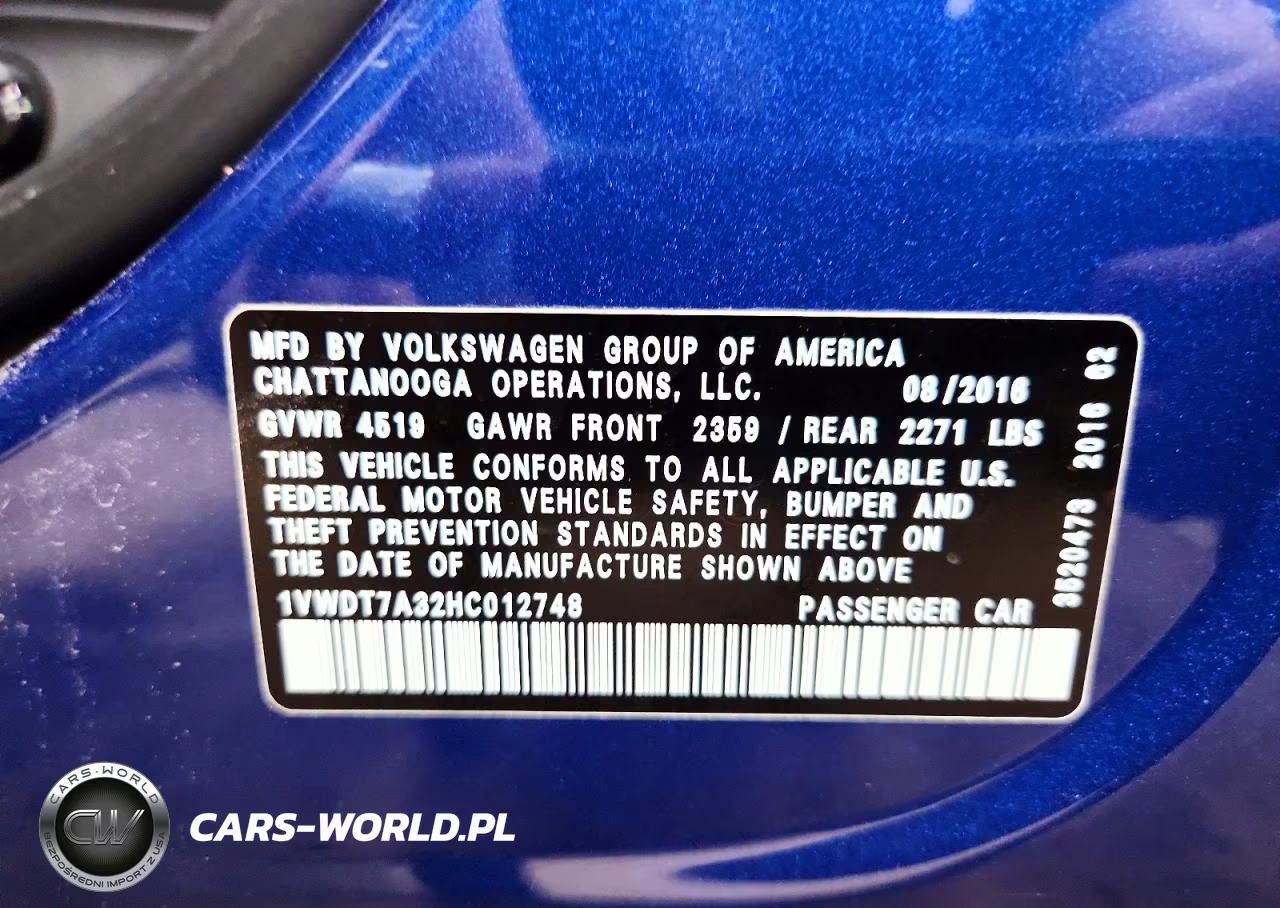 2017 Volkswagen Passat R-Line VIN:1VWDT7A32HC012748 - 12