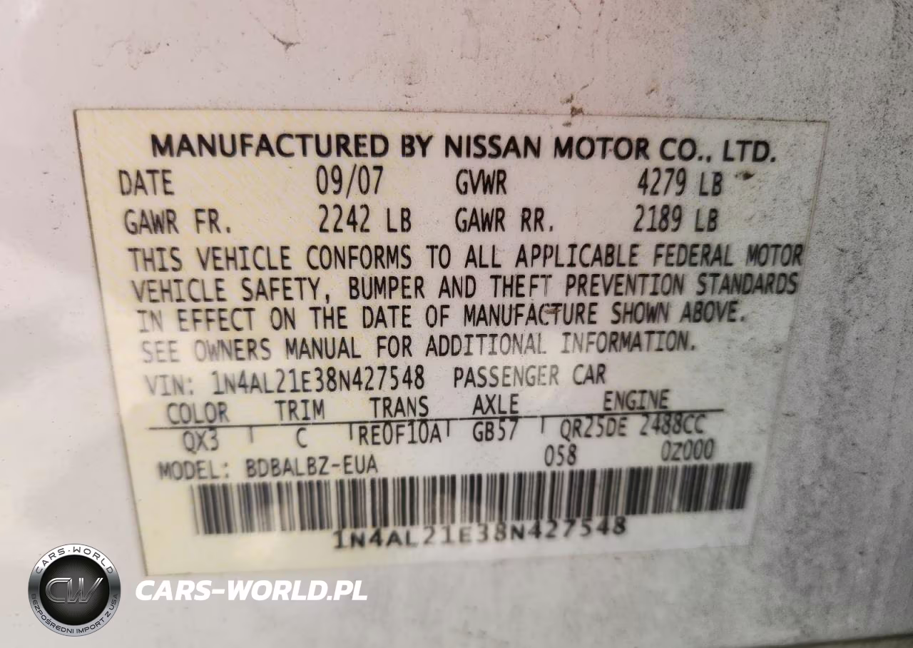 2008 Nissan Altima 2.5 VIN:1N4AL21E38N427548 - 12