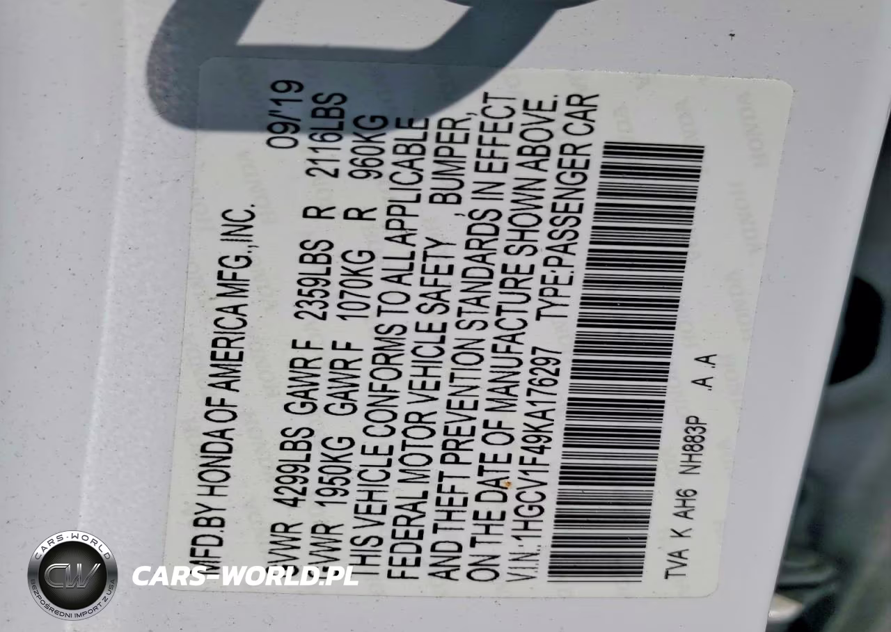 2019 Honda Accord Ex VIN:1HGCV1F49KA176297 - 12