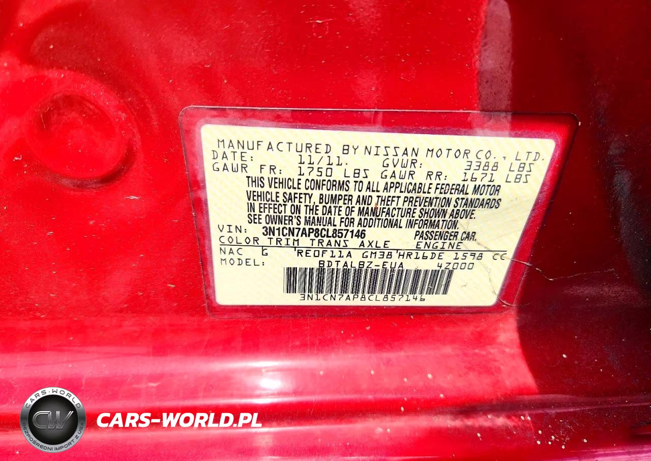 2012 Nissan Versa 1.6 S VIN:3N1CN7AP8CL857146 - 12