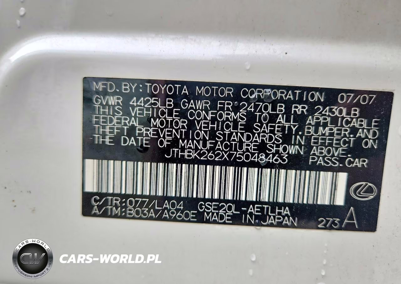 2007 Lexus Is 250 VIN:JTHBK262X75048463 - 12