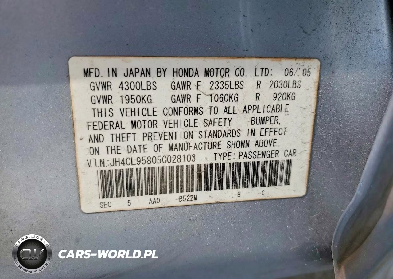 2005 Acura Tsx VIN:JH4CL95805C028103 - 13