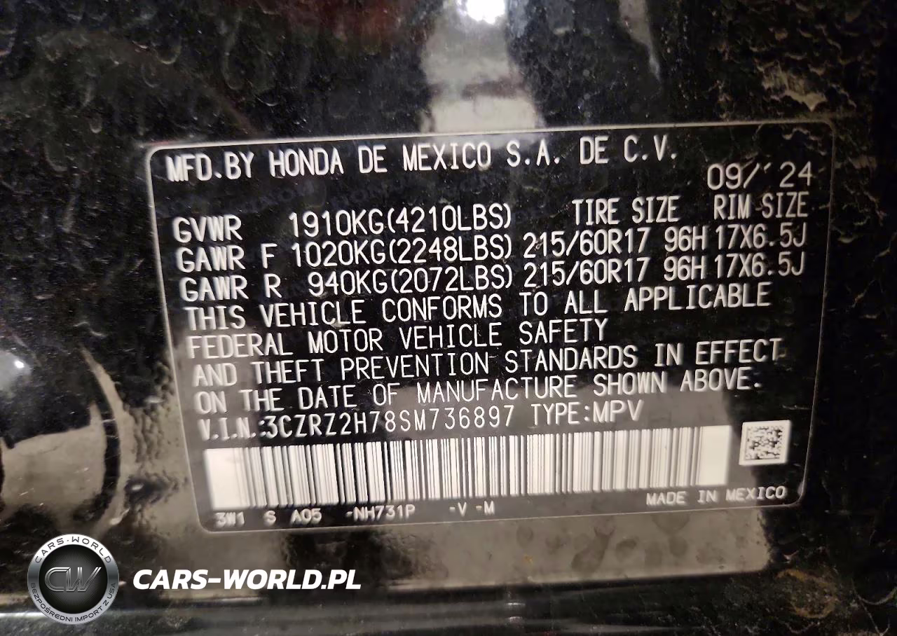 2025 Honda Hr-V Exl VIN:3CZRZ2H78SM736897 - 14
