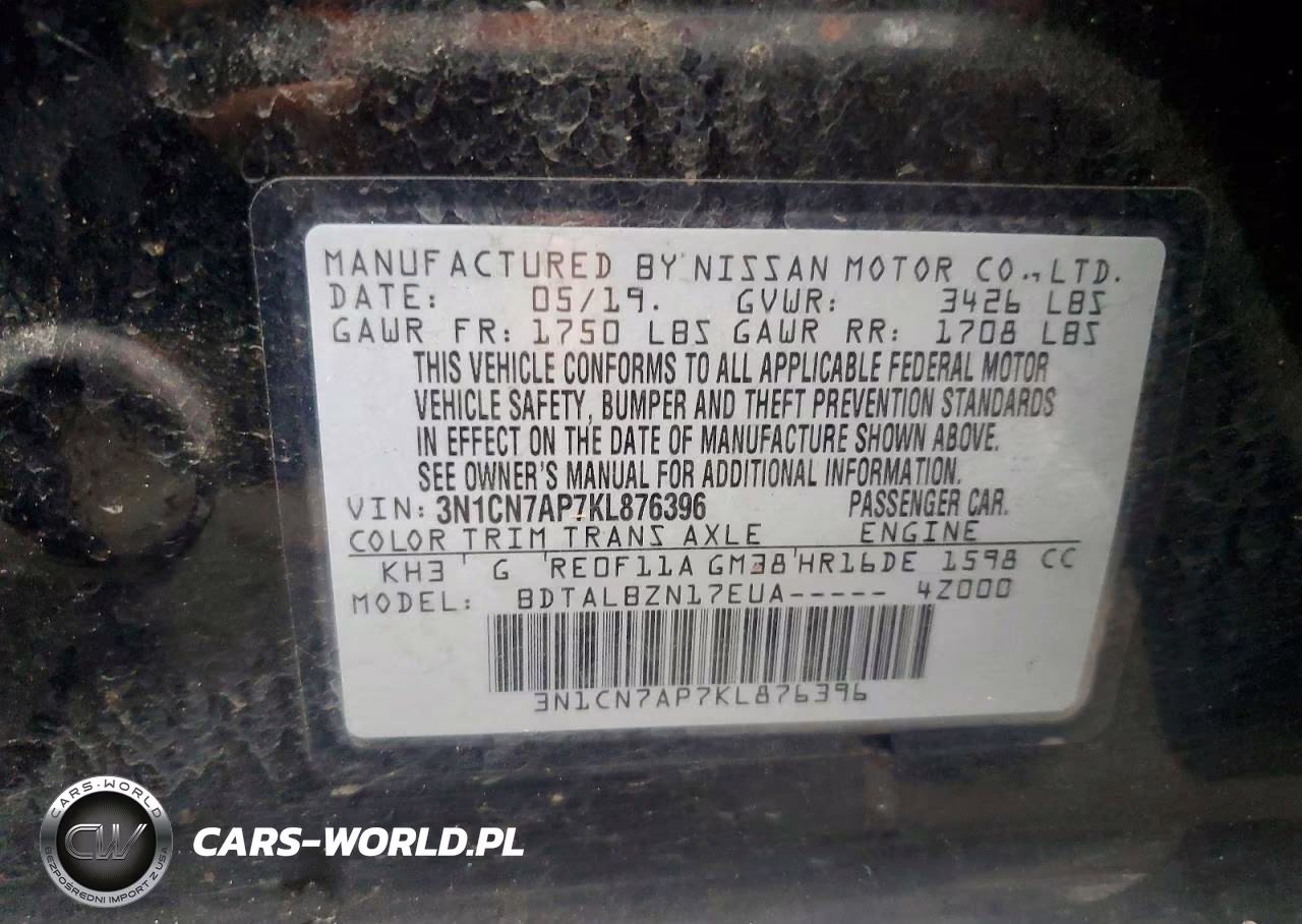 2019 Nissan Versa Sv VIN:3N1CN7AP7KL876396 - 12