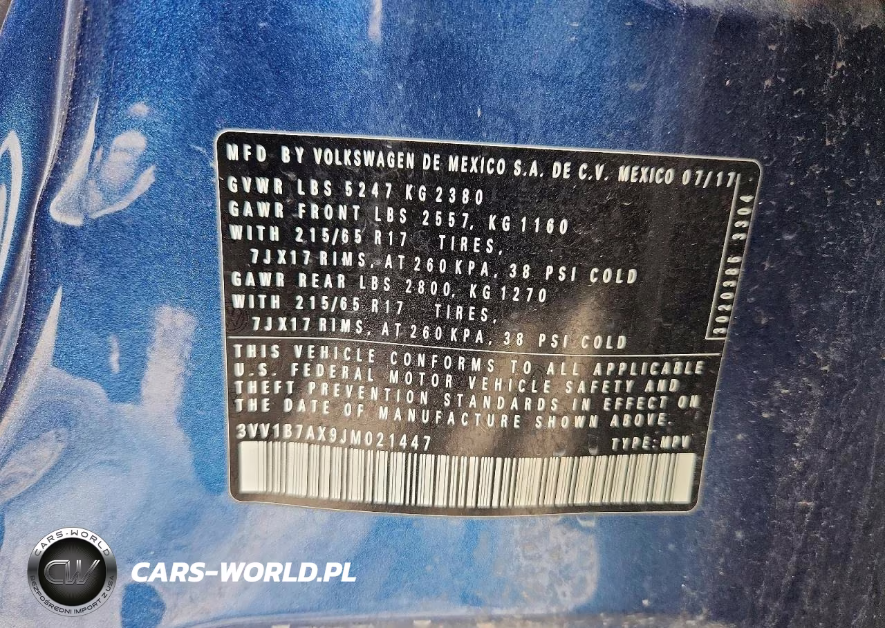 2018 Volkswagen Tiguan S VIN:3VV1B7AX9JM021447 - 13