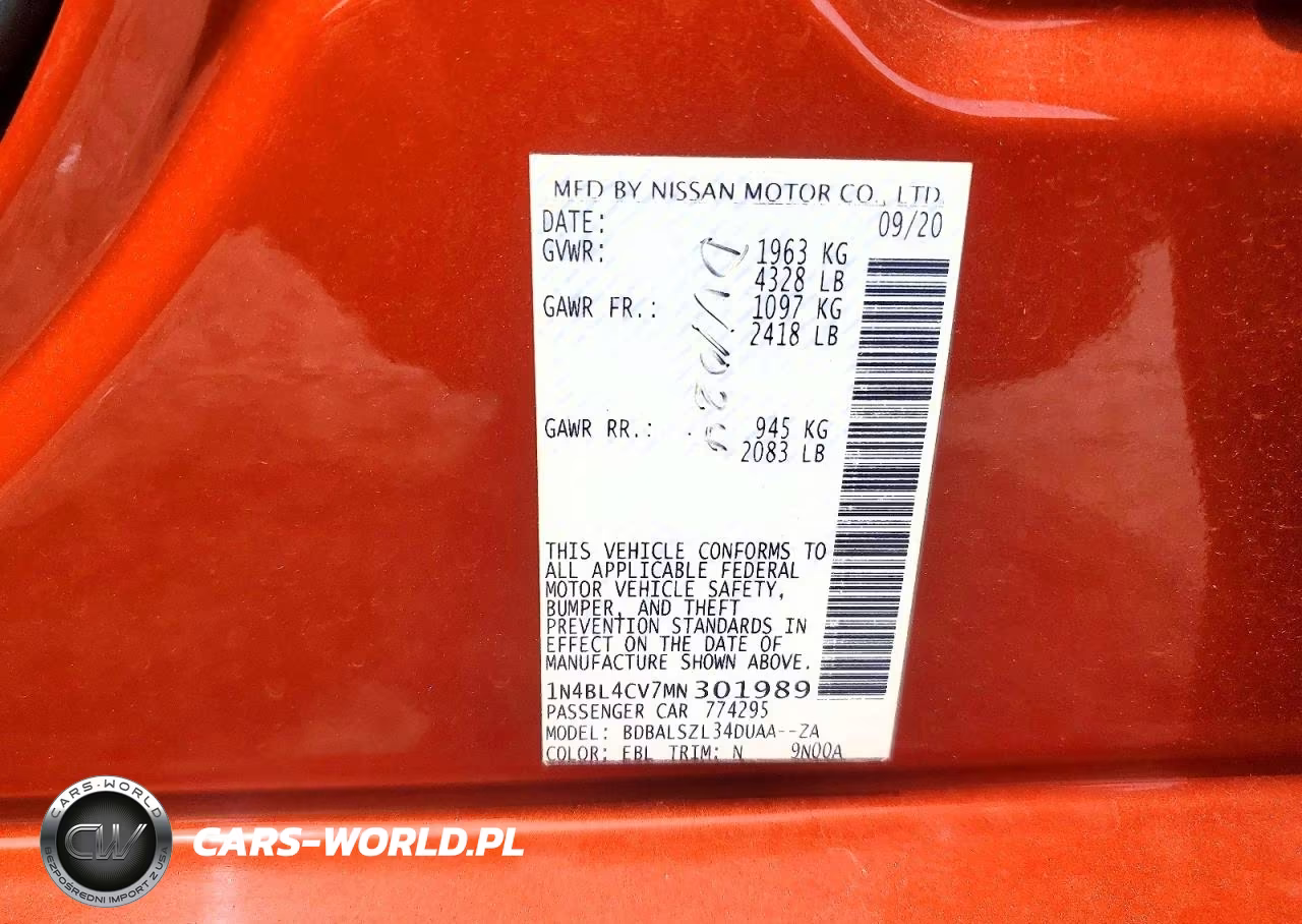 2021 Nissan Altima Sr VIN:1N4BL4CV7MN301989 - 12