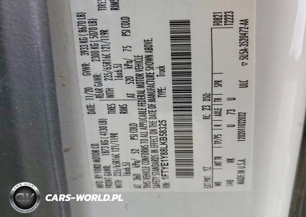 2020 Ford Transit T-150 VIN:1FTYE1Y88LKB58325 - 12