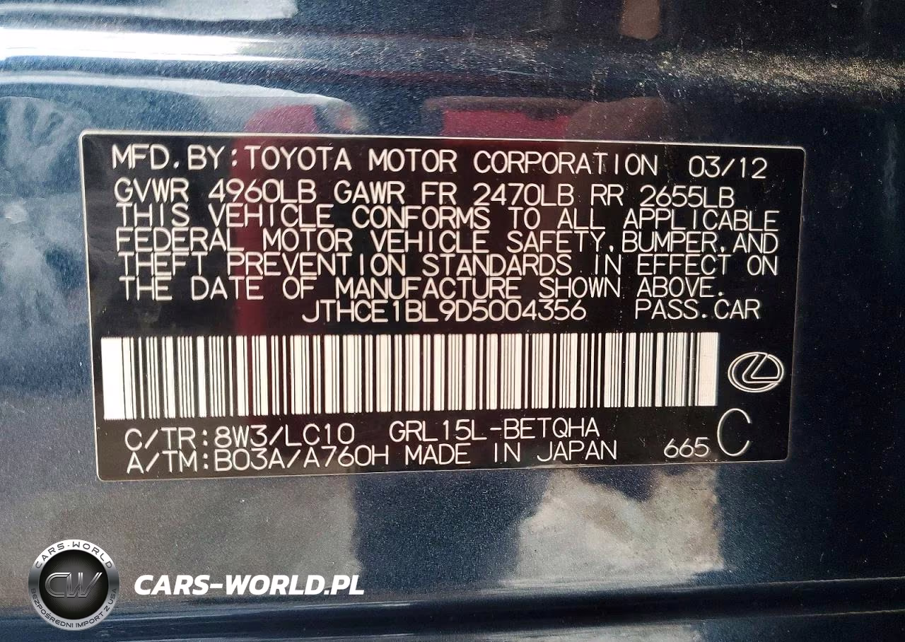 2013 Lexus Gs 350 VIN:JTHCE1BL9D5004356 - 12