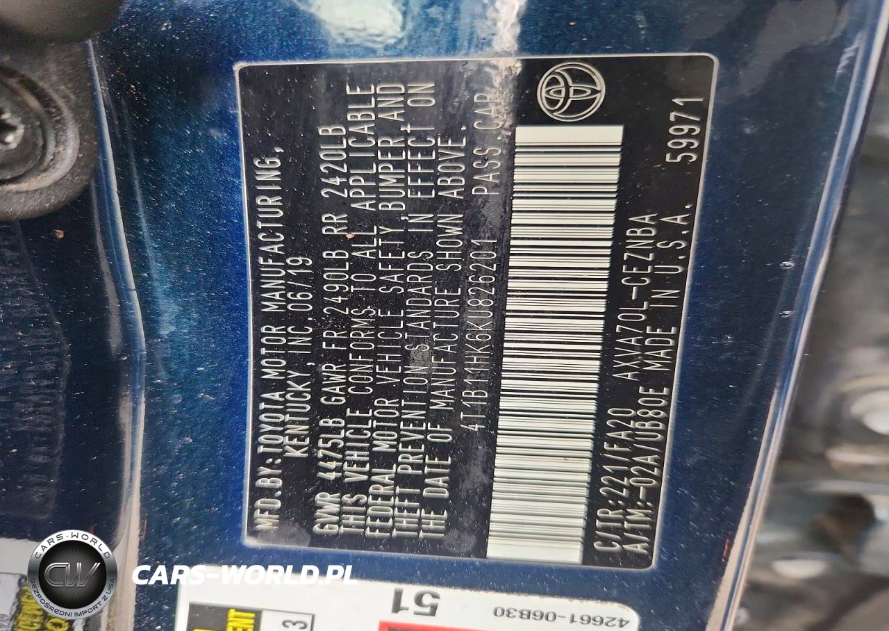 2019 Toyota Camry Le VIN:4T1B11HK6KU826201 - 13