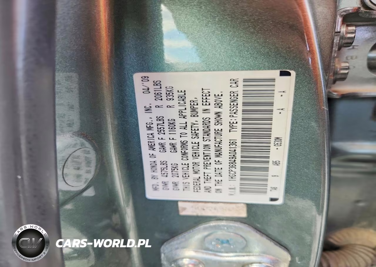 2009 Honda Accord Exl VIN:1HGCP36849A041361 - 12