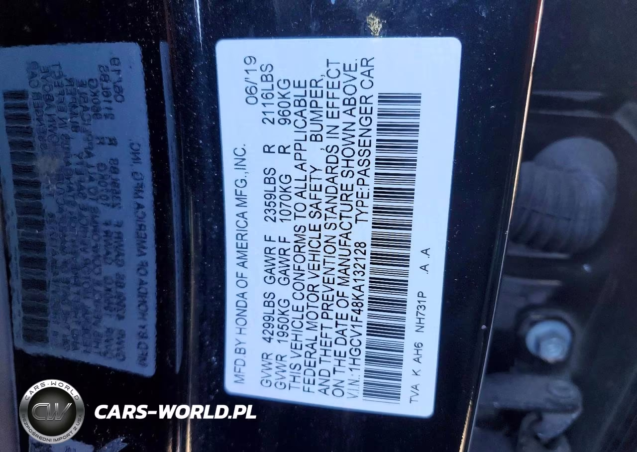 2019 Honda Accord Ex VIN:1HGCV1F48KA132128 - 12