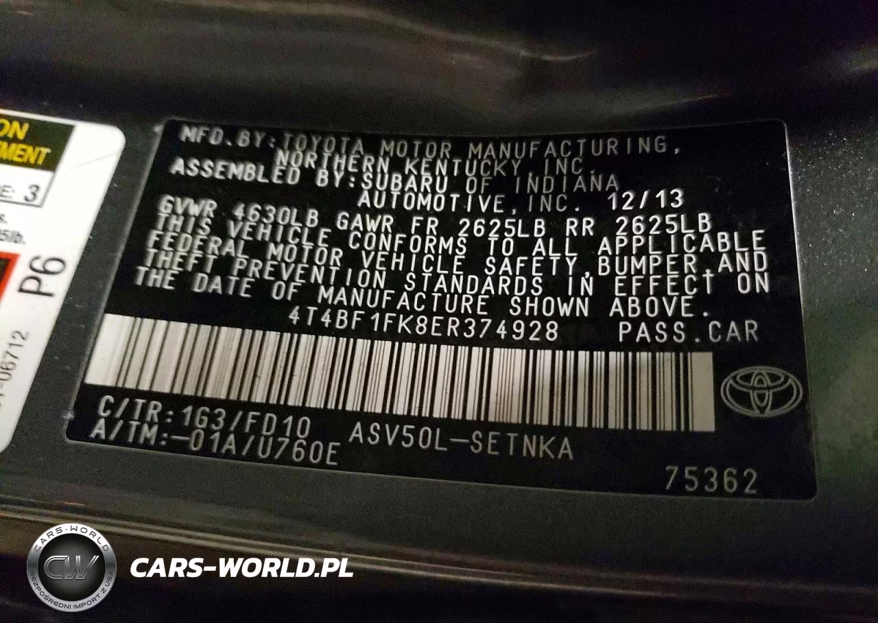 2014 Toyota Camry VIN:4T4BF1FK8ER374928 - 12