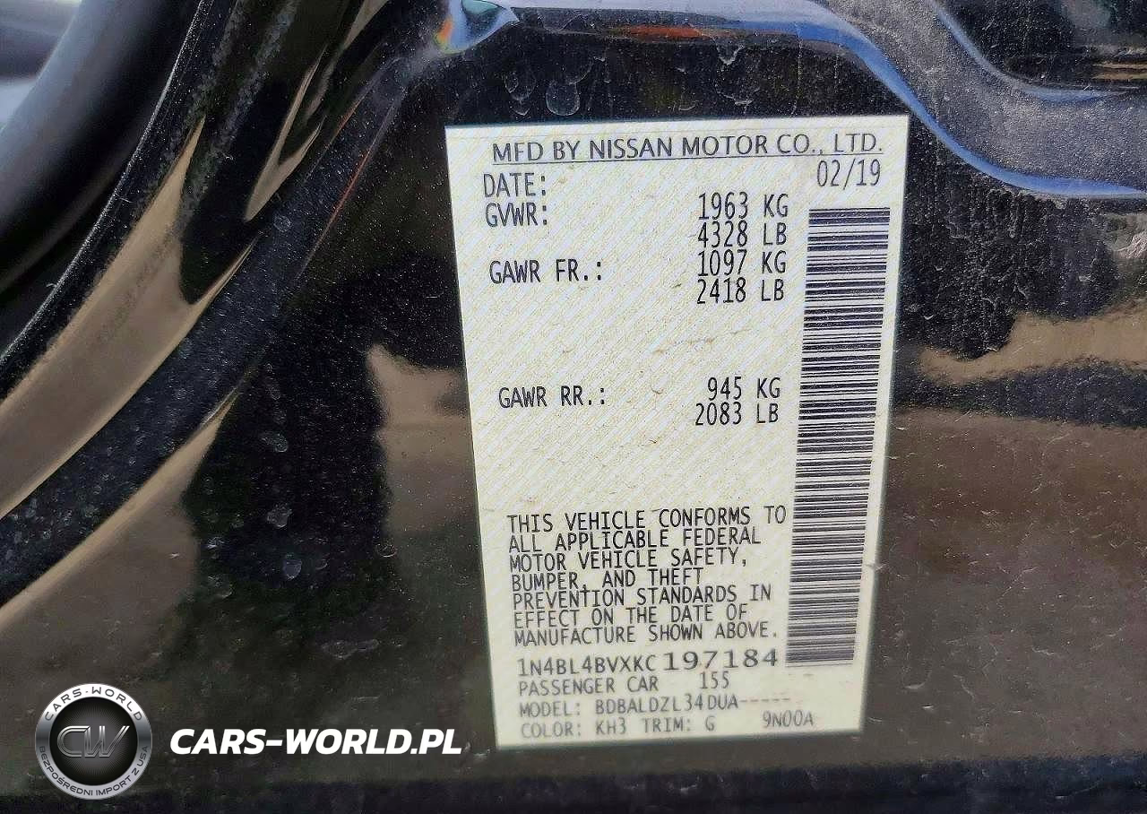 2019 Nissan Altima 2.5 S VIN:1N4BL4BVXKC197184 - 12