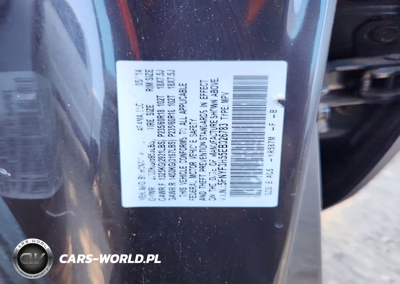 2014 Honda Pilot Exl VIN:5FNYF3H55EB026783 - 14